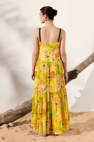 Yellow ahana cami tiered maxi dress