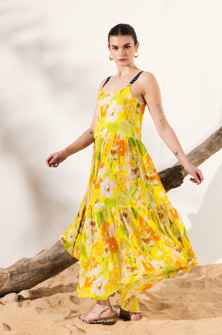 Yellow ahana cami tiered maxi dress