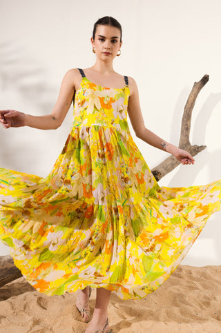 Yellow ahana cami tiered maxi dress