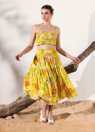 Yellow ahana cami top and midi skirt