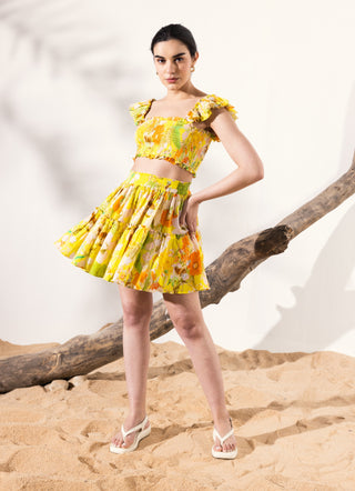 Yellow ahana crop top and short skirt