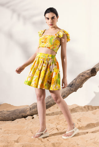 Yellow ahana crop top and short skirt