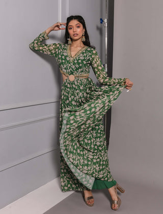 Green cut out printed anarkali