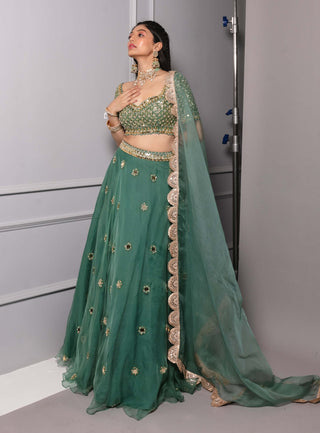 Aqua embroidered organza lehenga set