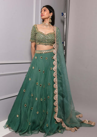 Aqua embroidered organza lehenga set