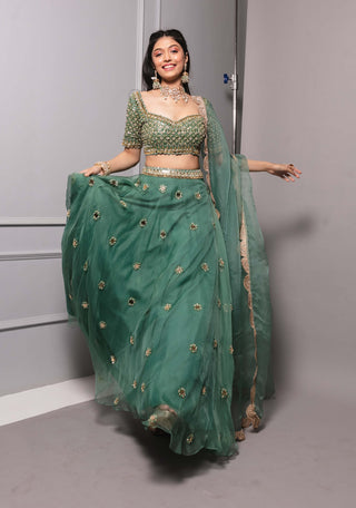 Aqua embroidered organza lehenga set