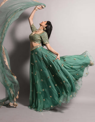 Aqua embroidered organza lehenga set