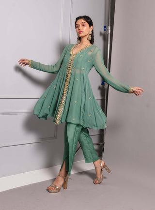 Aqua panelled tunic and pant set