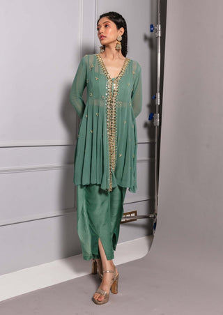 Aqua panelled tunic and pant set