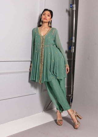 Aqua panelled tunic and pant set