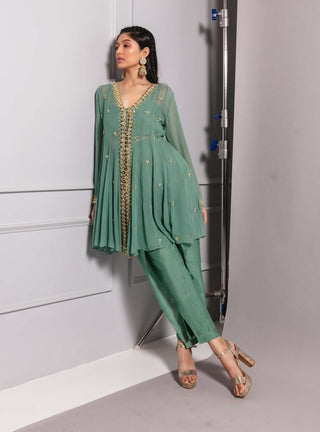 Aqua panelled tunic and pant set