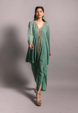 Aqua panelled tunic and pant set