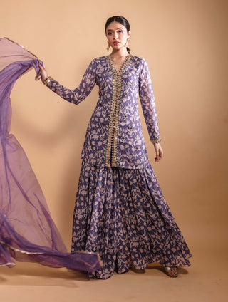 Purple print sharara and short top set