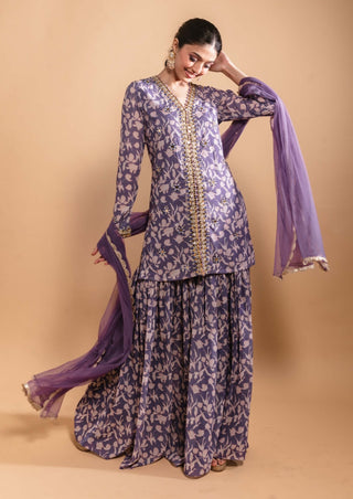 Purple print sharara and short top set