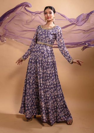 Purple printed anarkali and dupatta