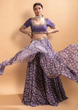 Purple printed georgette lehenga set