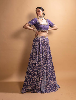 Purple printed georgette lehenga set