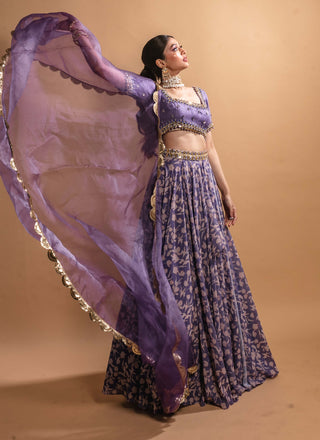 Purple printed georgette lehenga set