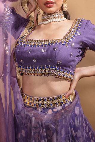 Purple printed georgette lehenga set