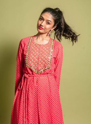 Pink printed kurta and flared pants