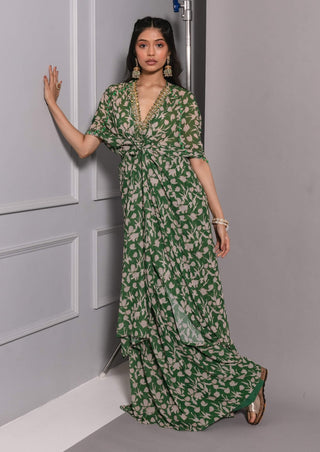 Green knotted kaftan and sharara