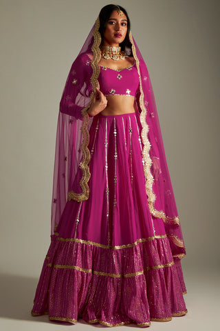 Magenta pink mirror and gota lehenga set