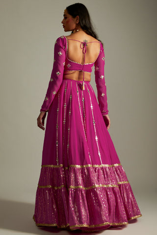 Magenta pink mirror and gota lehenga set