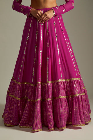 Magenta pink mirror and gota lehenga set