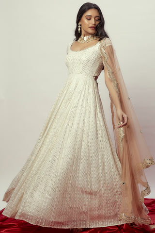 White porcelain anarkali gown set