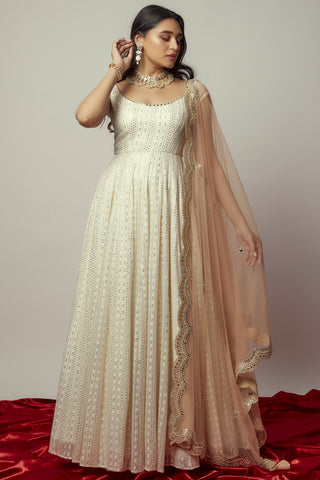 White porcelain anarkali gown set