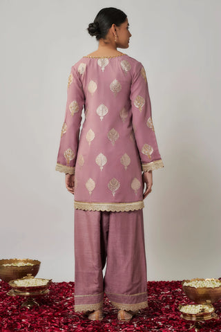 Mauve georgette benarasi embroidered kurta salwar set