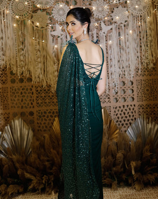 Shimmering green cross saree gown