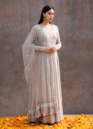 Gray mirror anarkali and dupatta