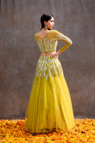 Lemon green mirror lehenga set