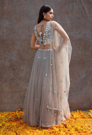 Gray mirror work lehenga set