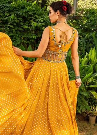 Yellow mirror work lehenga set