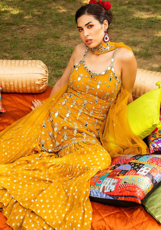 Yellow mirror work sharara set