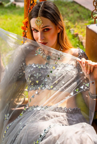 Gray tulle mirror lehenga set