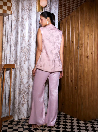 Pink jacquard jacket, blouse and pants