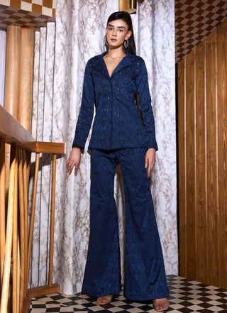 Blue jacquard jacket and pants