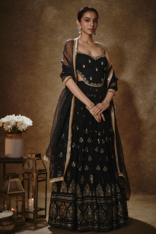 Black & gold lehenga set