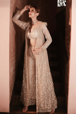 Gray embroidery jacket and sharara set