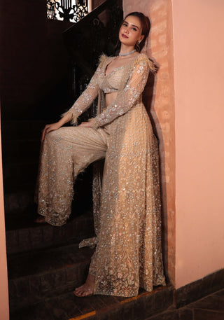 Gray embroidery jacket and sharara set