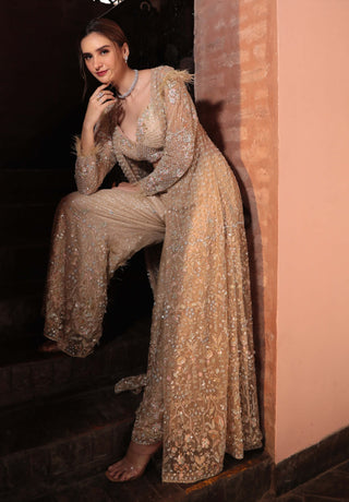 Gray embroidery jacket and sharara set