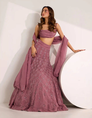 Mauve riona cowl blouse and snowflake lehenga set