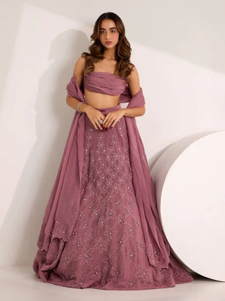 Mauve riona cowl blouse and snowflake lehenga set