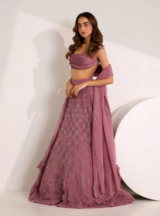 Mauve riona cowl blouse and snowflake lehenga set