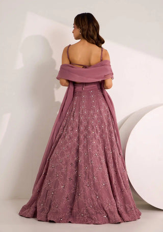 Mauve riona cowl blouse and snowflake lehenga set