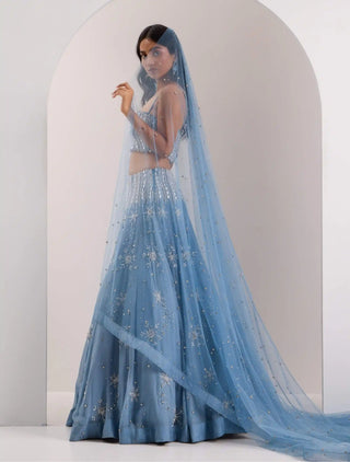 Elsa blue snowflake scatter lehenga set