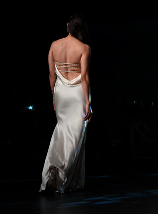 Ivory satin backless cowl gown